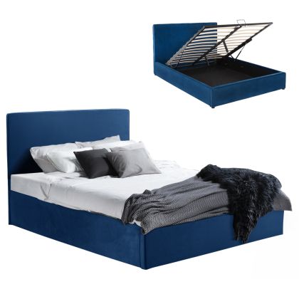 BED ALLIE HM584.18 160X200 WITH STORAGE SPACE-BLUE VELVET