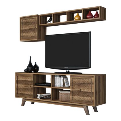 TV FURNITURE SET HM9513.01 MELAMINE IN WALNUT COLOR 160x35x56.2Hcm.