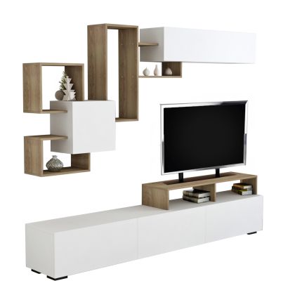 TV FURNITURE SET DONOVAN HM8944.11 MELAMINE IN NATURAL-WHITE 210x35,8x46,8Hcm.