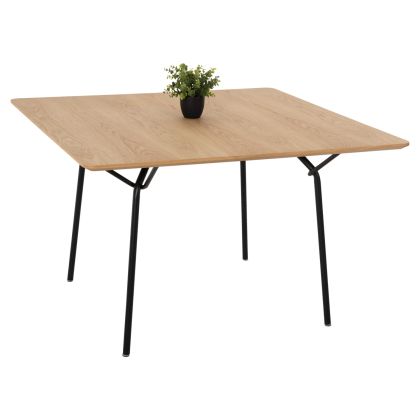 DINING TABLE SQUARE TRENK HM9614.01 MDF WITH OAK VENEER IN NATURAL-BLACK METAL LEGS 120x120x75Hcm.