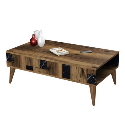 COFFEE TABLE HM9504.02 MELAMINE IN WALNUT-BLACK MARBLE LOOK 105x60x37.6Hcm.