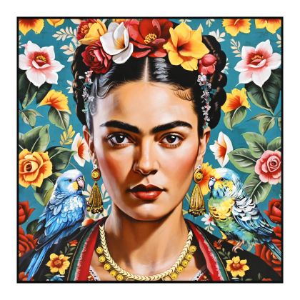 WALL PAINTING PARROTS HM4567 BLACK PS FRAME-PRINTED CANVAS WOMAN FACE & PARROTS 82x4,5x82Hcm.