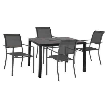 OUTDOOR DINING SET HM11824 5PCS ALUMINUM TABLE 120X80 & ALUMINUM ARMCHAIRS TEXTLINE GREY