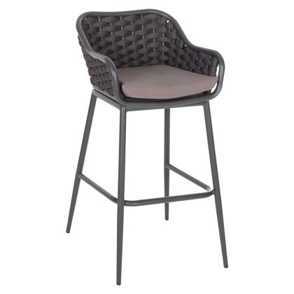 BAR STOOL ALUMINUM FRAME DARK GREY-ROPE BROWN 50x50x103Hcm.HM5862.01