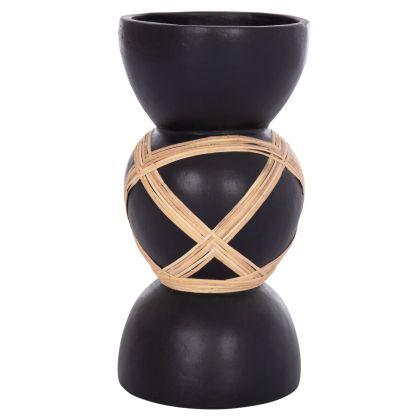 DECORATIVE FLOOR VASE MAYNARD HM4672.01L TERRACOTTA IN BLACK COLOR--RATTAN Φ32x62.5Hcm.