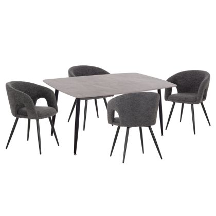 DINING SET 5PCS CORNEL HM10943.01 GREY MARBLE TOP-GREY FABRIC