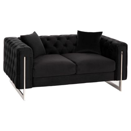 SOFA 2-SEATER t.CHESTERFIELD MOBAR HM3262.04 BLACK VELVET-METAL LEGS 154x85x68Hcm.