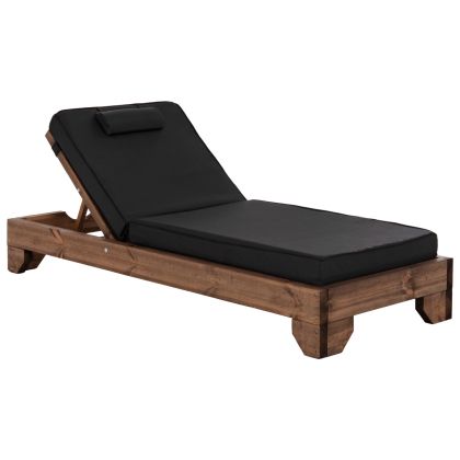 BEACH LOUNGER KORINOS HM10773.05T PINE WOOD IN WALNUT--CUSHION IN BLACK 79x204x80Hcm.
