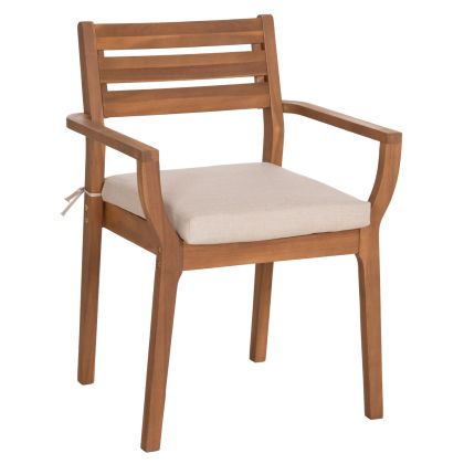 OUTDOOR DINING CHAIR STACKER HM6543 ACACIA WOOD IN NATURAL--CUSHION IN LIGHT GREY 61x59x84.5Hcm