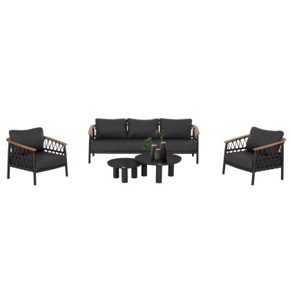 OUTDOOR LOUNGE SET 5PCS STREAM HM6426.01 DARK GREY ALUMINUM-STRAP ROPE- OLEFIN FABRIC