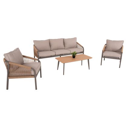 OUTDOOR LOUNGE SET 4PCS MAERLY HM6056.04 CHAMPAGNE ALUMINUM-PE TWIST ROPE-BEIGE CUSHIONS