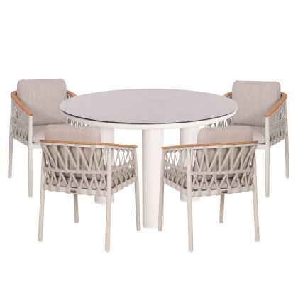 OUTDOOR DINING SET 5PCS STREAM HM11004.02 CREAM WHITE ALUM.--ROPE-OLEFIN CUSHIONS BEIGE