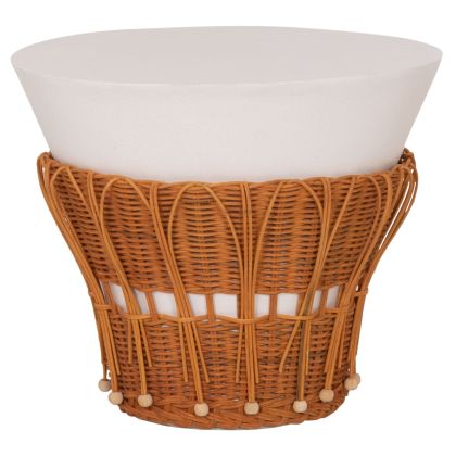 SIDE TABLE ROUND PERRAL HM18164.02S FIBER CEMENT IN WHITE-NATURAL RATTAN--Φ42x36Hcm.
