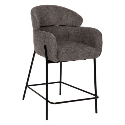 BAR STOOL MEDIUM HEIGHT WOLF HM8584.01 GREY BOUCLE FABRIC-BLACK METAL LEGS 56x56x96Hcm.