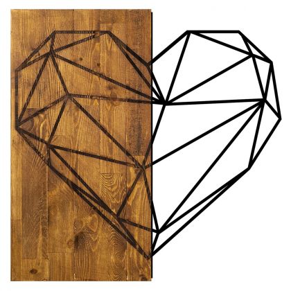 Wooden Wall Decoration with Black Metal Heart HM7219 58x58 cm.