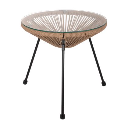 SIDE TABLE ALLEGRA PROFESSIONAL BLACK METAL LEGS RATTAN NATURAL HM5873.01 D47Χ45Hcm.