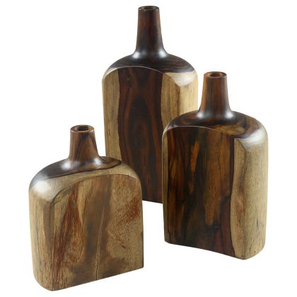 DECOR BOTTLES 3PCS SET HM7716 SOLID TEAK WOOD WALNUT