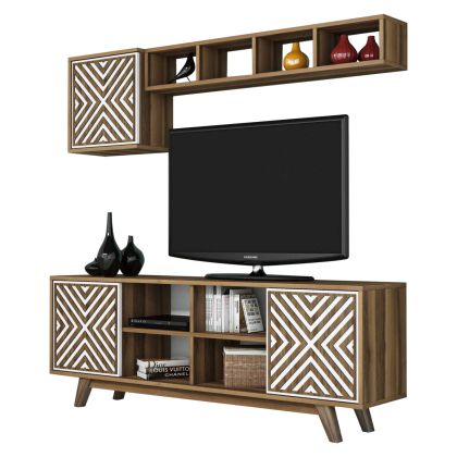 TV FURNITURE SET HM9516.03 MELAMINE IN WALNUT AND WHITE 160x35x56.2Hcm.