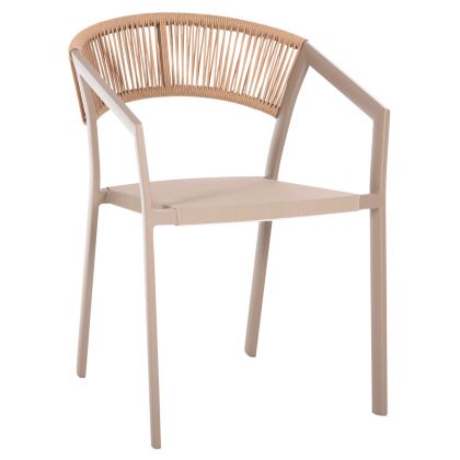 ARMCHAIR ALUMINUM MIRI HM5891.23 CHAMPAGNE-COLORED FRAME AND TEXTLINE- BEIGE RATTAN BACKREST 57x63x82Hcm