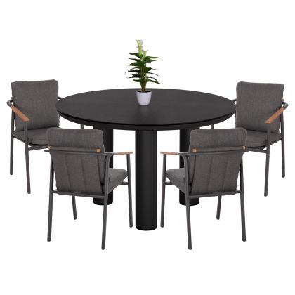 OUTDOOR DINING SET 5PCS SENTI HM11003.01 ALUMINUM & OLEFIN CUSHION COVERS---GREY
