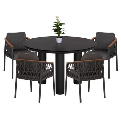 OUTDOOR DINING SET 5PCS STREAM HM11004.01 ALUMINUM-ROPE-OLEFIN CUSHION COVERS---GREY