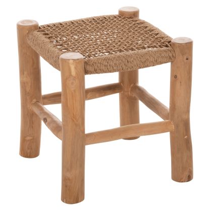 STOOL LONDER HM5987 TEAK WOOD AND SYNTHETIC RATTAN IN NATURAL 38x38x40.5Hcm.