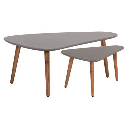 SET 2PCS COFFEE TABLES PRANTIS HM10732.01 FIBER CEMENT IN GREY--ACACIA WOOD LEGS