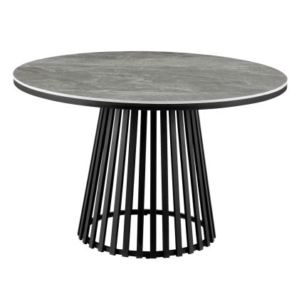 DINING TABLE ROUND CHARM HM18465.03 SINTERED STONE TOP IN GREY MARBLE--BLACK BASE Φ120x75Hcm.