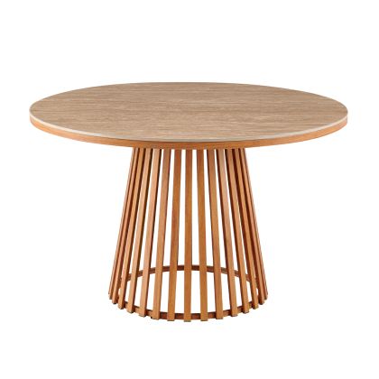 DINING TABLE ROUND CHARM TRAVERTINE--METAL BASE Φ120x75Hcm.