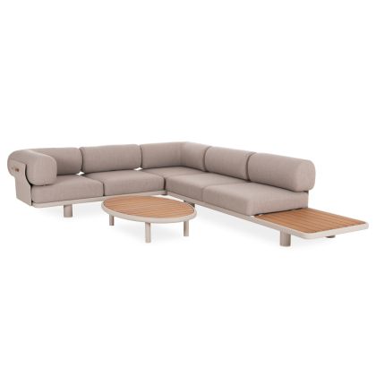 CORNER LOUNGE SET 3PCS CREED HM6428.02 CREAM WHITE ALUMINUM--BEIGE OLEFIN FABRIC--TEAK WOOD