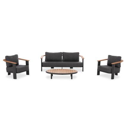 LOUNGE SET 4PCS ROMAN HM6425.01 DARK GREY ALUMINUM & OLEFIN FABRIC--TEAK WOOD