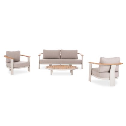 LOUNGE SET 4PCS ROMAN HM6425.02 CREAM WHITE ALUMINUM--BEIGE OLEFIN FABRIC--TEAK WOOD