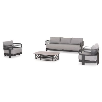 OUTDOOR LOUNGE SET 4PCS AURA HM6193.01 GREY ALUMINUM-OLEFIN FABRIC-ROCK BEAM TOP