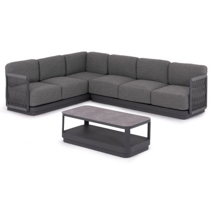 OUTDOOR CORNER LOUNGE SET 3PCS ELYSIA HM6187.01 DARK GREY ALUMINUM-ROPE-P.E.FABRIC