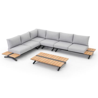 OUTDOOR CORNER LOUNGE SET 5PCS MEILANI HM6190 ALUMINUM-EUCALYPTUS WOOD-ROPE