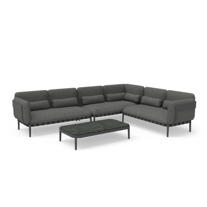 OUTDOOR LOUNGE SET 4PCS PEGASUS HM6199.01 DARK GREY ALUMINUM-P.E.ROPE-OLEFIN FABRIC