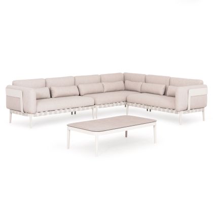 OUTDOOR LOUNGE SET 4PCS PEGASUS HM6199.02 CREAM WHITE ALUMINUM- BEIGE P.E.ROPE & OLEFIN FABRIC