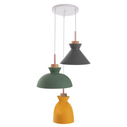 CEILING PENDANT FIXTURE HM4141 3-LIGHT METAL-WOOD 3 COLORS 105H cm.