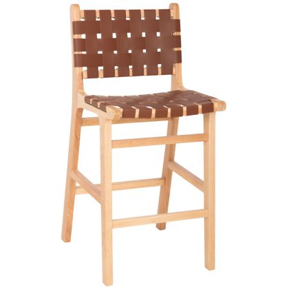 BAR STOOL FELIPE MEDIUM HEIGHT HM9329.01 TOON WOOD IN NATURAL COLOR-BROWN PU 45x47x94Hcm.