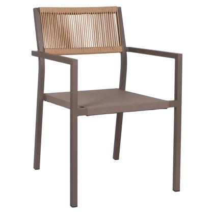 ARMCHAIR ALUMINUM PROFESSIONAL CHAMPAGNE-COLORED WITH PE RATTAN BACK HM5893.03 55.5x58.5x83 cm.