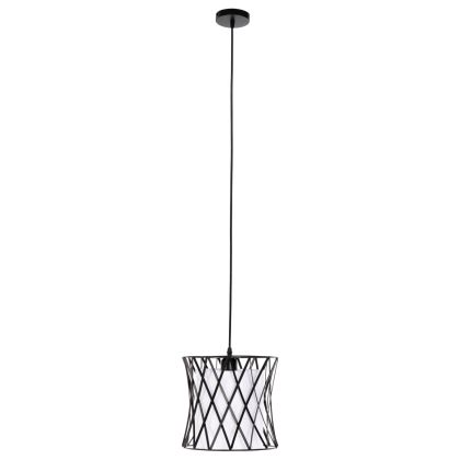 CEILING PENDANT LUMINAIRE HM4106 BLACK METAL-WHITE SYNTHETIC FABRIC Φ25x120Hcm.