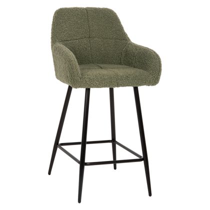 BAR STOOL MEDIUM HEIGHT STRIKE HM8592.03 PISTACHIO GREEN TEDDY FABRIC-BLACK METAL LEGS 50x50x94,5Hcm.