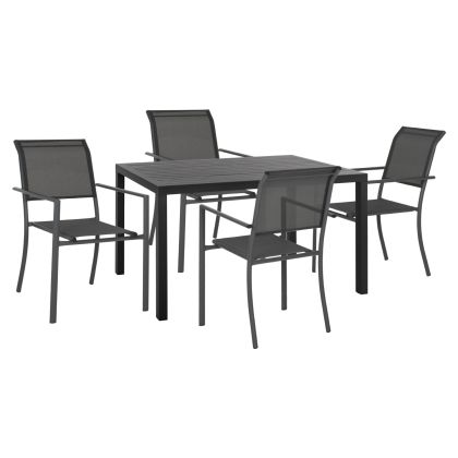 OUTDOOR DINING SET HM11816 5PCS ALUMINUM TABLE 140X80 & ALUMINUM ARMCHAIRS TEXTLINE GREY