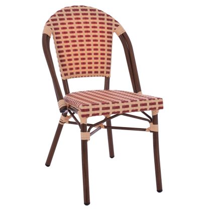 HM5817.01 BAMBOO-STYLE ALUMINUM CHAIR, BEIGE-RED, WICKER-RATTAN, WITHOUT ARMS