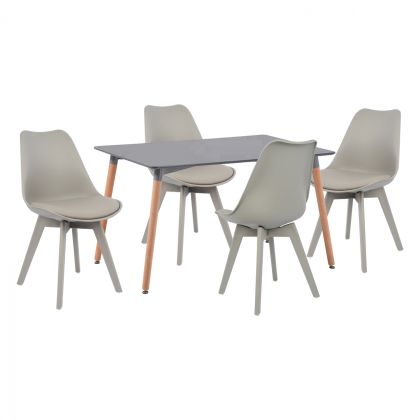 Set Dining Table 5 pieces Table 120x80x73 cm Minimal with polypropylene chairs grey HM11329.10