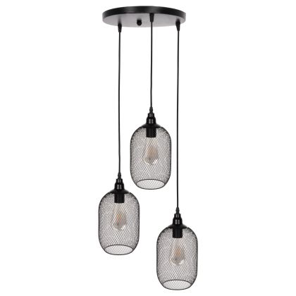 CEILING PENDANT LAMP HM4104 3-LIGHT BLACK METAL MESH CAPS Φ24x123Hcm.