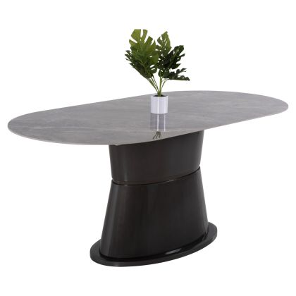 DINING TABLE BENT HM9773.01 CERAMIC IN GREY MARBLE-MDF BASE IN ANTHRACITE 180x90x76Hcm.