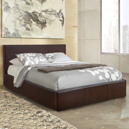 HM554.02 Bed Bobbi, PU brown, storage space, 150x200cm