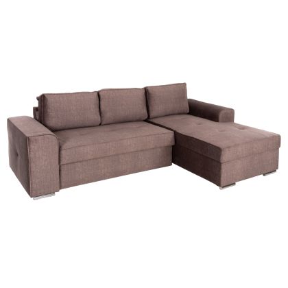 RIGHT CORNER SOFA NACHO HM3279.03R BROWN FABRIC-SILVER METAL LEGS 270x88-163x71-88 Hcm.