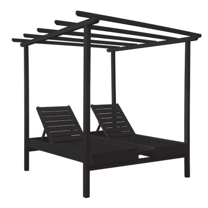 DECKCHAIR MYKONOS PROFESSIONAL DOUBLE WOODEN BLACK WITH CANOPY 205x167x212Hcm.HM5428.01